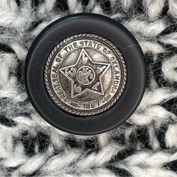 Vintage 80s Street Scenes Chunky Knit Leather Patches Cardigan - Black & White - Picture 6 of 15